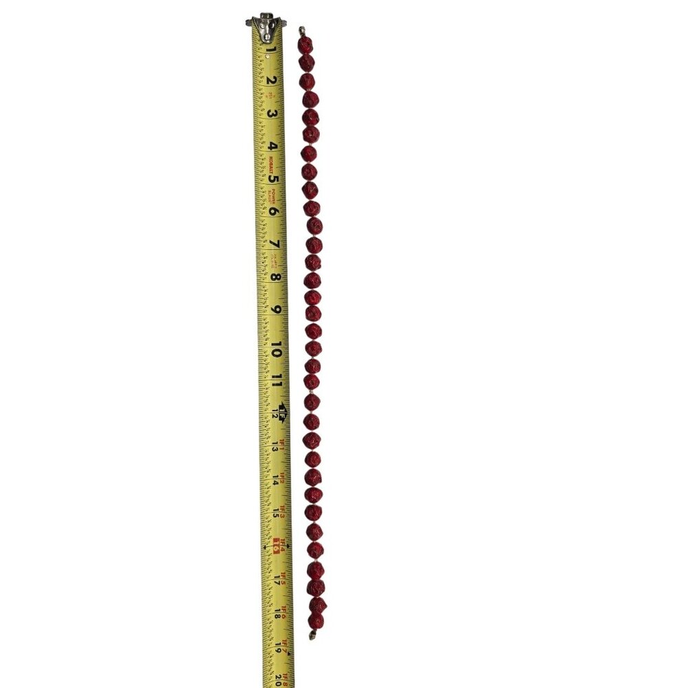 Vintage Red Cinnabar Style Beaded Necklace Gold Tone 18" Choker - Picture 5 of 5